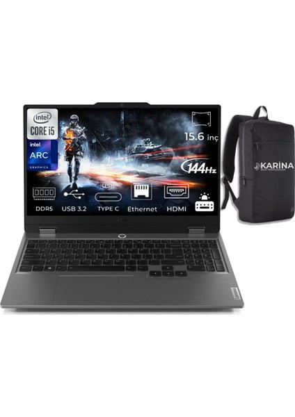 Loq 15IAX9I Intel Core I5 12450HX 16GB 512GB+512GB SSD Arc A530M Freedos 15.6" Fhd Taşınabilir Bilgisayar 83FQ000UTR-27