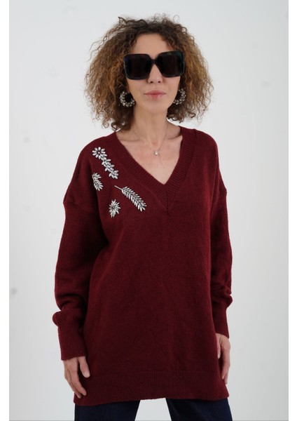 Bordo Taşlı Kazak fiyatları