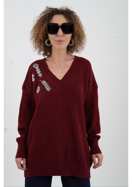 Bordo Taşlı Kazak modelleri