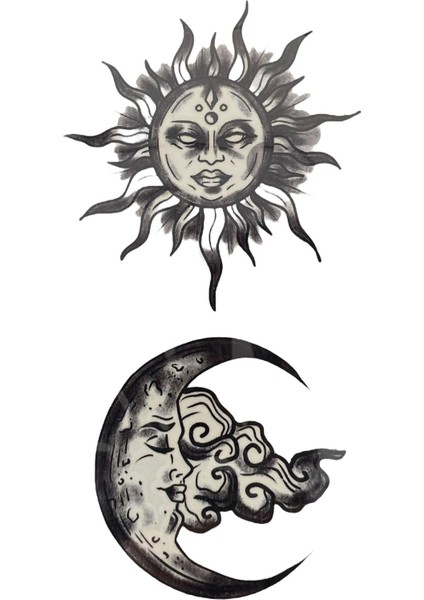 Geçici Ay ve Güneş Figürlü Dövme Tattoo