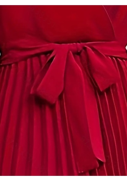 Kadın Uzun Kollu Kruvaze Yaka Belden Kuşaklı Pileli Ithal Krep Elbise fırsatları