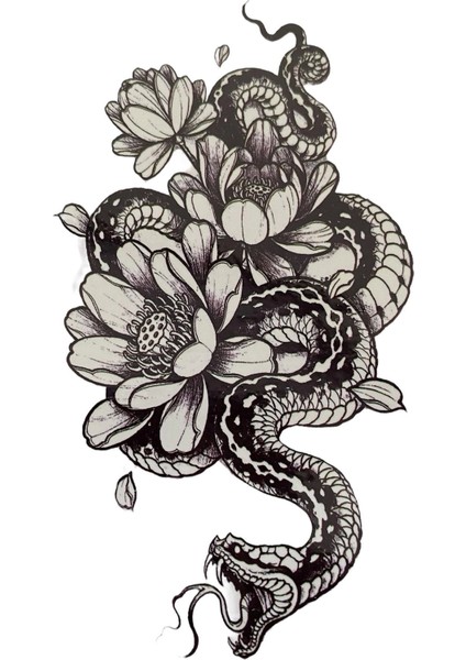 Geçici Çiçek ve Yılan Figürlü Dövme Tattoo