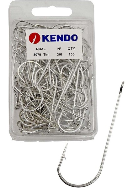 Kendo 8079 Abardeen Tin 3/0 100 Adet Halkalı Olta Iğnesi