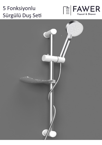 Krom Beyaz Sürgülü Duş Seti Duş Takımı