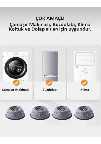 Gürültü ve Titreşim Engelleyici Kaymaz Kauçuk Çamaşır Bulaşık Makinesi Ayak Pedi Stoper 4 Adet