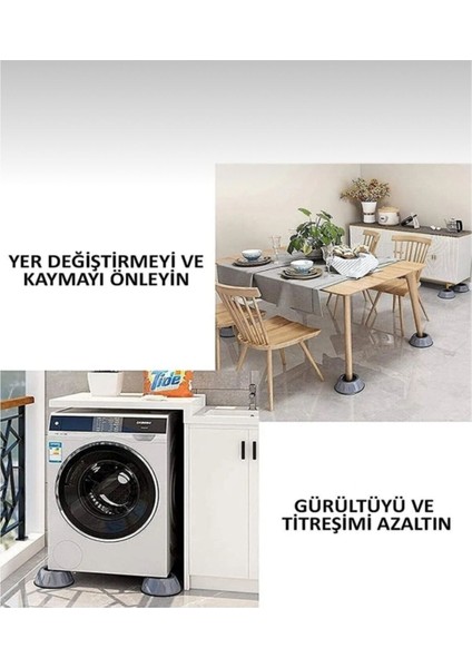 Gürültü ve Titreşim Engelleyici Kaymaz Kauçuk Çamaşır Bulaşık Makinesi Ayak Pedi Stoper 4 Adet