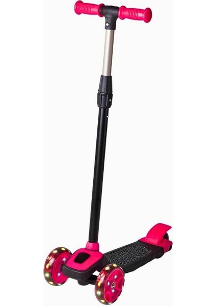 Pembe Renkli LED Işıklı 3 Tekerlekli Direksiyon Yükseklik Ayarlı Çocuk Scooter