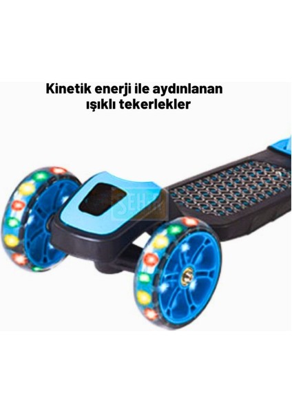 Mavi Renkli LED Işıklı 3 Tekerlekli Direksiyon Yükseklik Ayarlı Çocuk Scooter