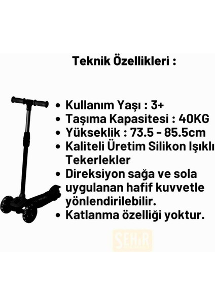 Mavi Renkli LED Işıklı 3 Tekerlekli Direksiyon Yükseklik Ayarlı Çocuk Scooter