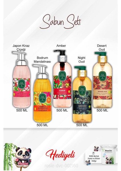 Sabun Paket 500 ml Desert Oud, Amber, Bodrum Mandalina, Kiraz Çiçeği, Night Oud ve Rosie