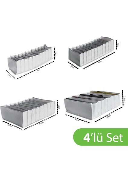 4'lü Dolap & Çekmece Içi Çorap ve Çamaşır Organizeri Gri S-M-L-Xl