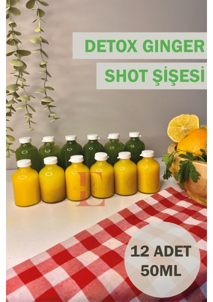 12 Adet Cam Ginger Shot Detox Şişesi Sızdırmaz Plastik Kapaklı Çok Amaçlı 50ML