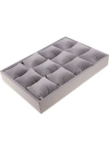 Yerli Üretim Tokyo Model Süet Kumaş Gri 34/24 cm Yastıklı Çekmece Içi Yastıklı Saat ve Takı Kutusu