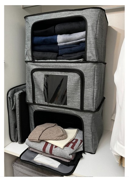 1 Adetçelik Çerçeveli Dolap Içi Düzenleyici 48X38X28 Raf Saklama Organizer Imperteks Keten Pencerel