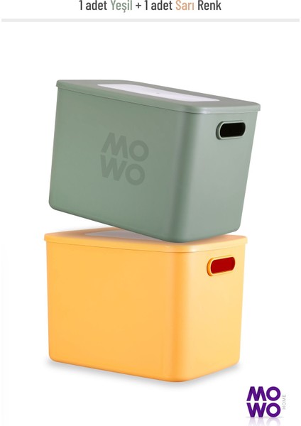 Storage Box Yeşil-Sarı 2 Adet 17 Litre Düzenleyici Kapaklı Kutu, Dekoratif Saklama Kutusu, Organize
