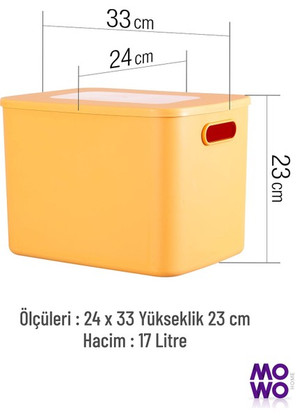Storage Box Yeşil-Sarı 2 Adet 17 Litre Düzenleyici Kapaklı Kutu, Dekoratif Saklama Kutusu, Organize