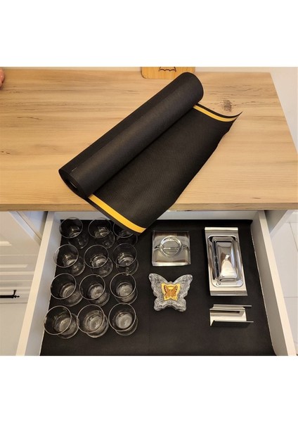 Yapışabilir Çekmece Düzenleyici / Raf Örtüsü Kaymaz Siyah Antiyel Kumaş 9mt Kendin Kes fiyatları