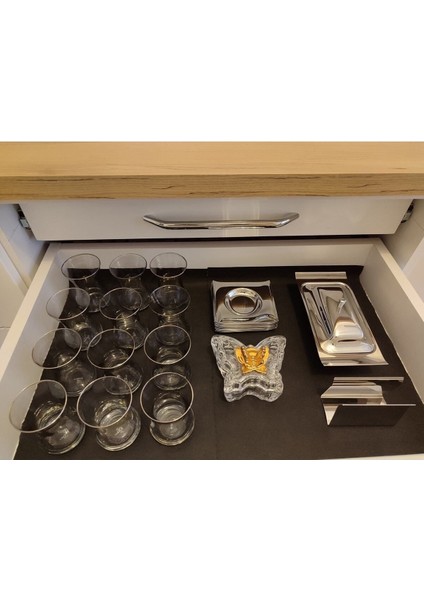 Yapışabilir Çekmece Düzenleyici / Raf Örtüsü Kaymaz Siyah Antiyel Kumaş 9mt Kendin Kes modelleri