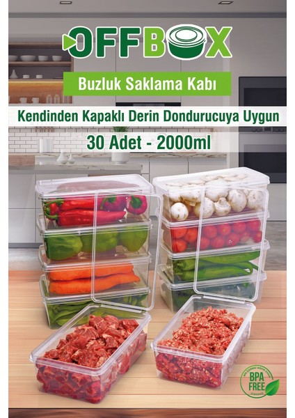 30 Adet 2 Lt. Çok Amaçlı Kapaklı Piknik Saklama Kabı Saklama Kutusu Şeffaf