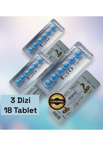 Orjinal Cobrâ 130MG 6'lı x 3 Dizi Kobrâ Sildenafîlla Tablet Gêçiktirîçi Destekleyici Performanss Mavi Takviye Tablet