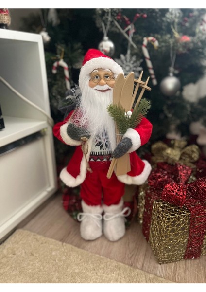 Tekno Trust Yılbaşı Kızaklı 45 cm Noel Baba Christmas Sakallı Büyük Boy Kırmızı Newyear