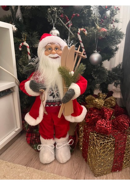 Tekno Trust Yılbaşı Kızaklı 45 cm Noel Baba Christmas Sakallı Büyük Boy Kırmızı Newyear