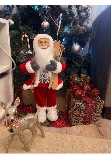 Tekno Trust Yılbaşı Kızaklı 45 cm Noel Baba Christmas Sakallı Büyük Boy Kırmızı Newyear