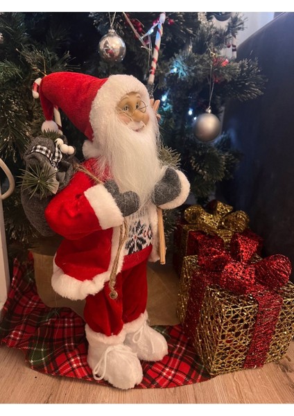 Tekno Trust Yılbaşı Kızaklı 45 cm Noel Baba Christmas Sakallı Büyük Boy Kırmızı Newyear