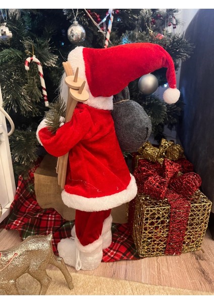 Tekno Trust Yılbaşı Kızaklı 45 cm Noel Baba Christmas Sakallı Büyük Boy Kırmızı Newyear