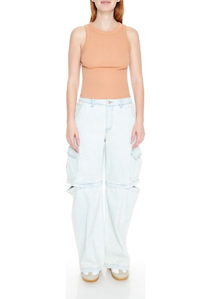 F21 Wide-Leg Cutout Kargo Jean Pantolon