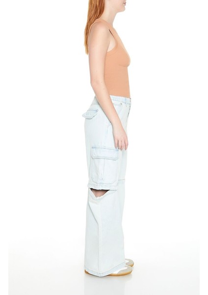 F21 Wide-Leg Cutout Kargo Jean Pantolon