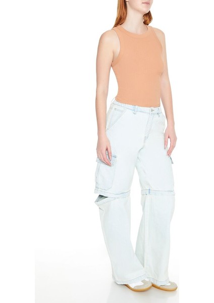 F21 Wide-Leg Cutout Kargo Jean Pantolon