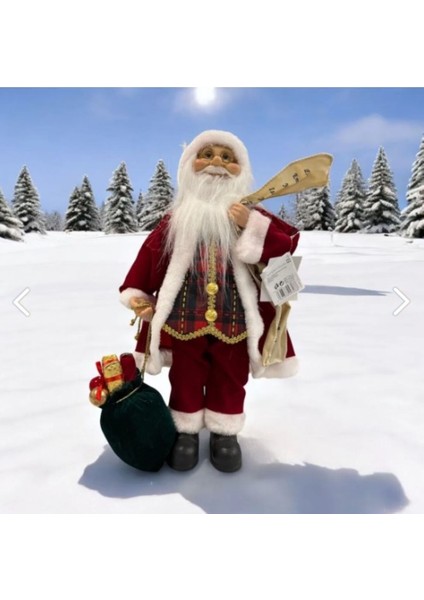 Yılbaşı Yeni Yıl Dekor Süs Kırmızı Noel Baba 45 cm Ekose Yelekli
