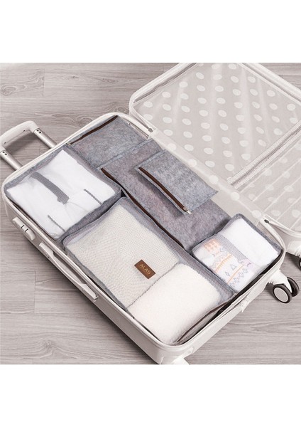 Tekno Trust Hastane Çıkışı 6 Parça Bavul Valiz Düzenleyici Organizer Derili Keçe Gri