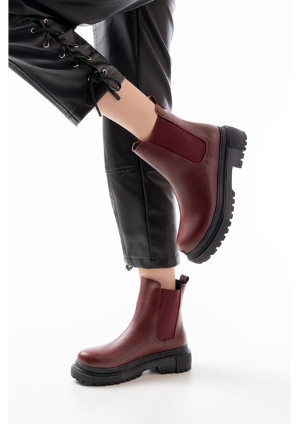 812-2137 Bordo Lastikli Günlük Kadın Bot