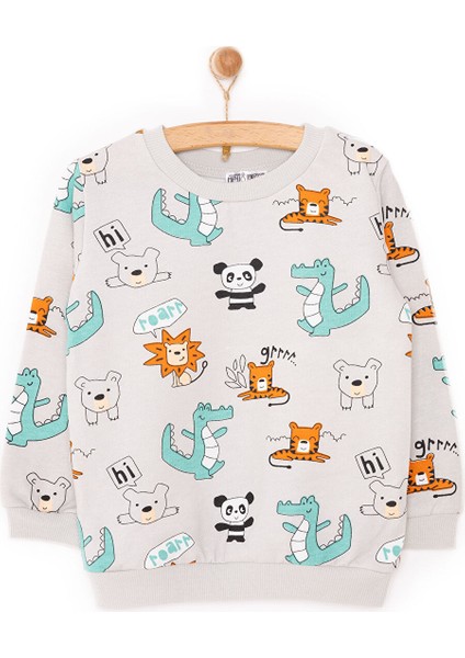 Basic Az Şardonlu Aslan Desenli Sweatshirt Erkek Bebek modelleri