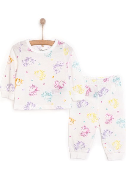 Kız Renkli Unicorn Desenli Uzun Kol Pijama Takımı