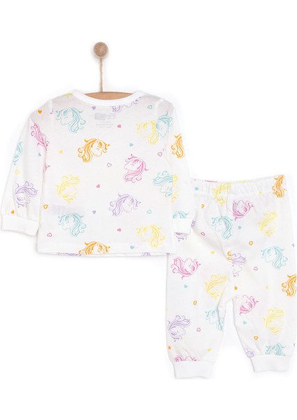 Kız Renkli Unicorn Desenli Uzun Kol Pijama Takımı