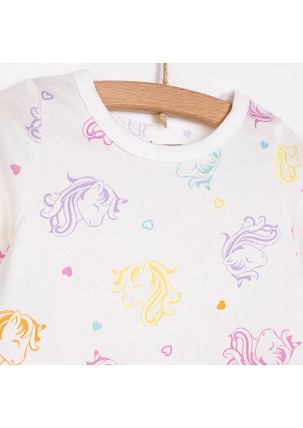 Kız Renkli Unicorn Desenli Uzun Kol Pijama Takımı