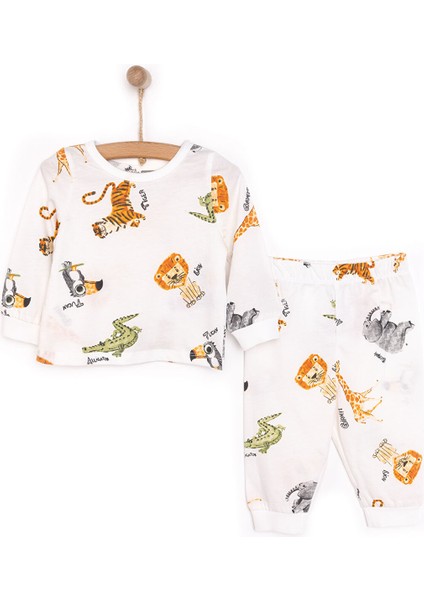 Uzun Kol Safari Desenli Bisiklet Yaka Pijama Takımı