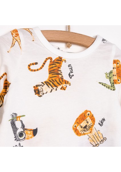Uzun Kol Safari Desenli Bisiklet Yaka Pijama Takımı