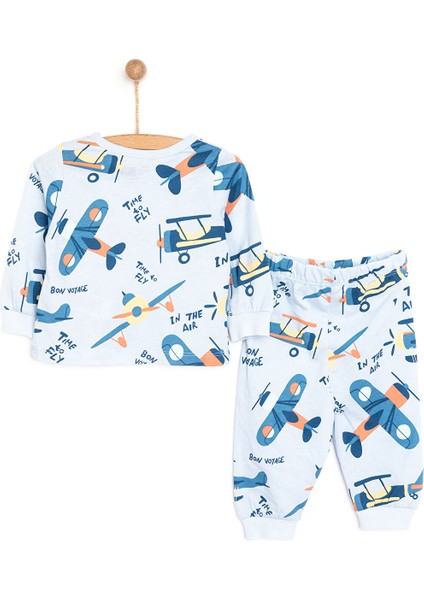 Uzun Kol Uçak Desenli Bisiklet Yaka Pijama Takımı fiyatları