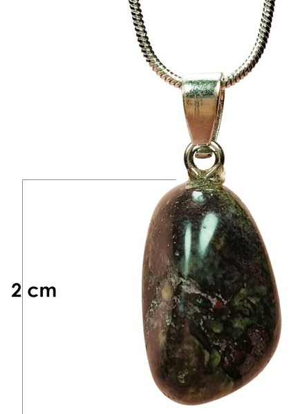 Anyolit Doğal Taşı Zincirli El Yapımı Kolye Uç: 2 cm Zincir: 20 cm Kutulu