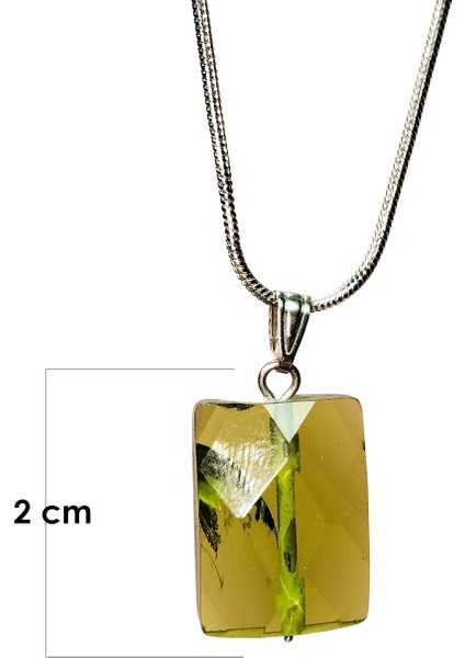 Moldavit Doğal Taşı Zincirli El Yapımı Kolye Uç: 2 cm Zincir: 20 cm Kutulu