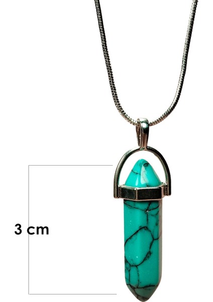 Turkuaz Doğal Taşı Zincirli El Yapımı Kolye Uç: 3 cm Zincir: 20 cm Kutulu