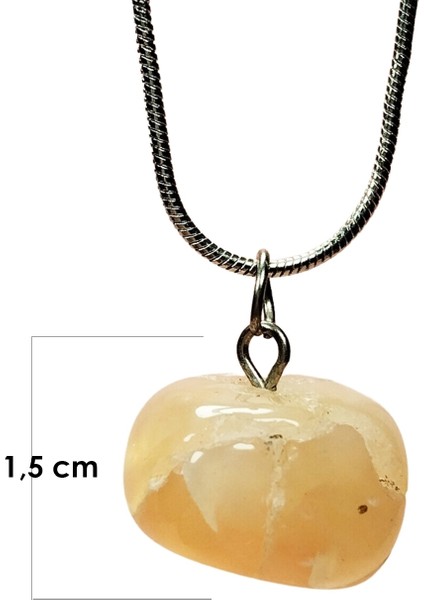 Kalsit Doğal Taşı Zincirli El Yapımı Kolye Uç: 1,5 cm Zincir: 20 cm Kutulu