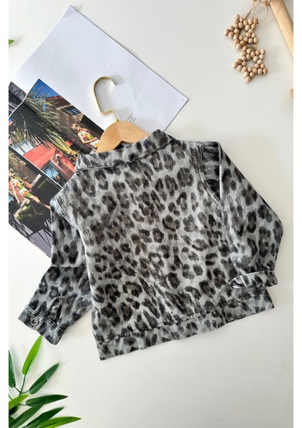 Leopar Detaylı Kız Çocuk kot ceket - Gri fiyatları