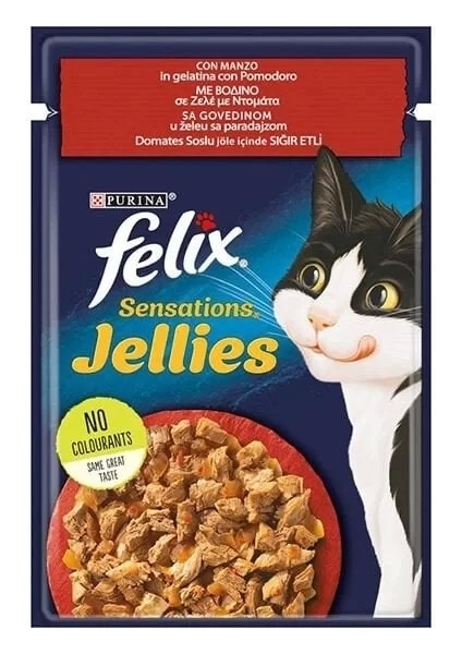 Sensations Taze Jöle Içerisinde Domates Soslu Sığır Etli Yetişkin Konserve Kedi Maması 85 gr