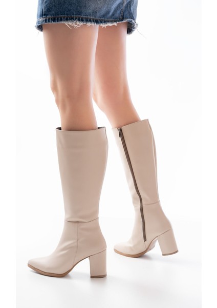 YSN-4422 Bej Topuklu Kadın Çizme fırsatları