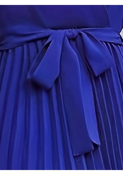 Kadın Uzun Kollu Kruvaze Yaka Belden Kuşaklı Pileli Ithal Krep Elbise fırsatları